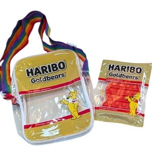 Haribo, Gummy Bear Motif Clear Crossbody. Rainbow Strap